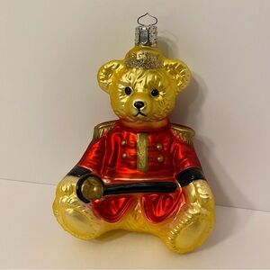Vintage Hermann Germany Bear Glass Christmas Ornament Red Uniform Hand Blown